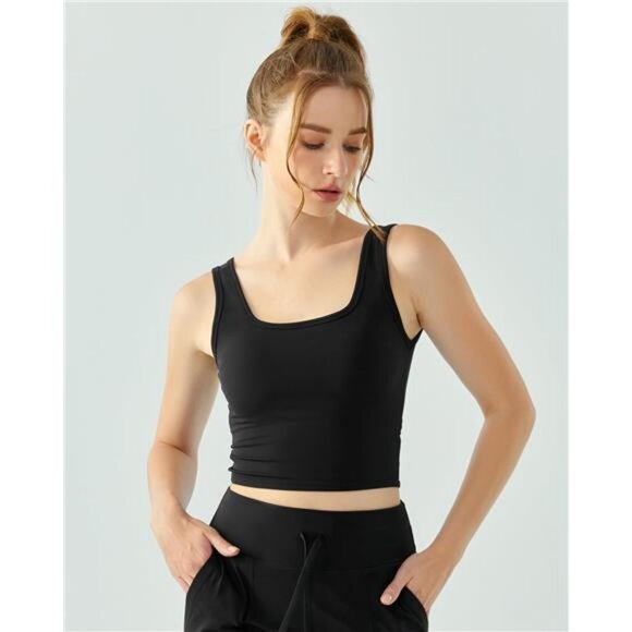 Tank Top with Built in Bra for Women Square Neck Stretchy Workout Cami Tank - Picture 4 of 7